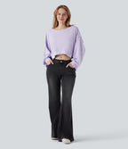 Boat Neck Long Sleeve High Low Casual Sweatshirt — Soft Lavender — view 5