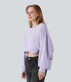 Boat Neck Long Sleeve High Low Casual Sweatshirt — Soft Lavender — view 3