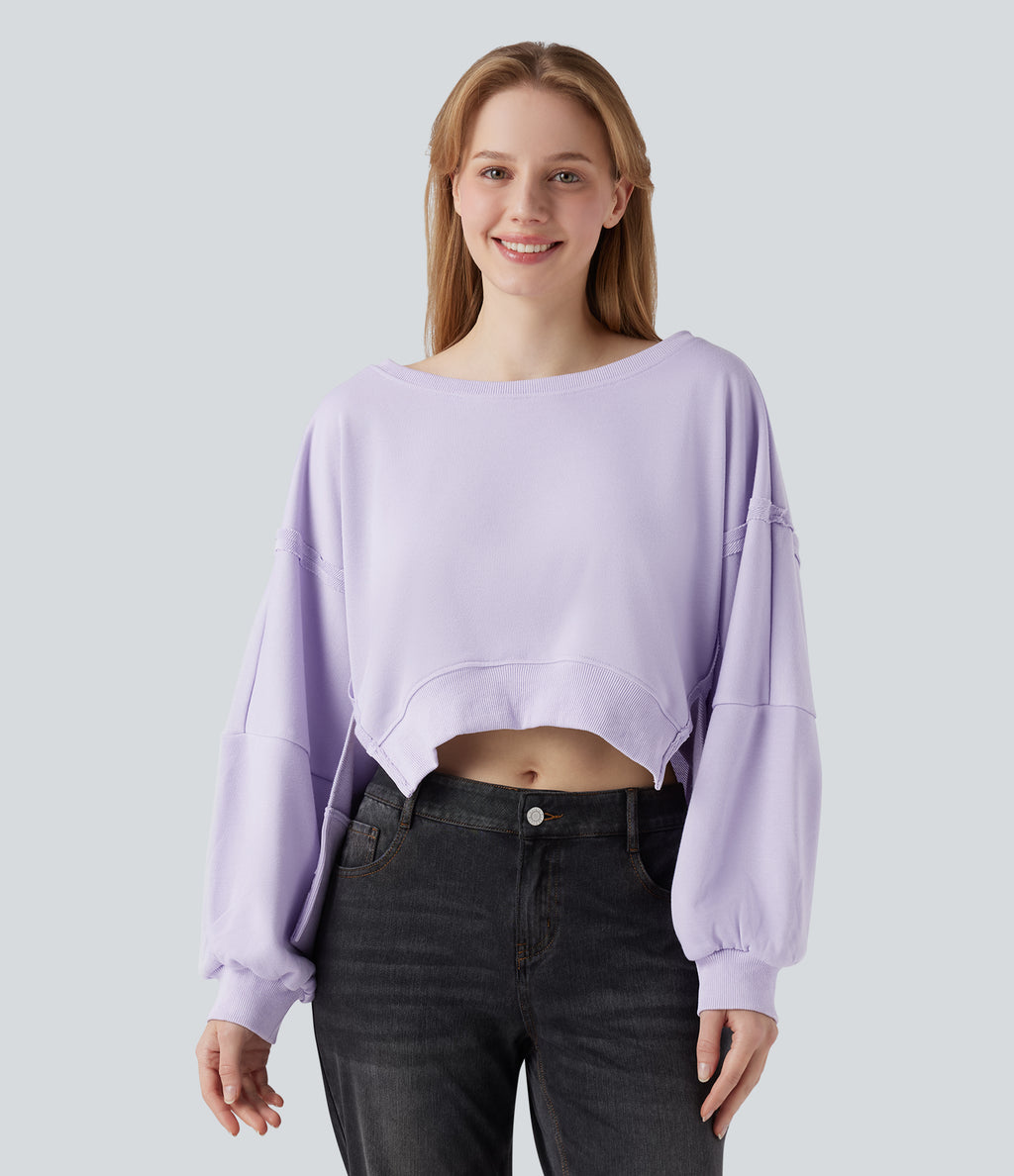 Boat Neck Long Sleeve High Low Casual Sweatshirt — Soft Lavender — view 1