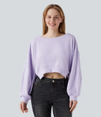 Boat Neck Long Sleeve High Low Casual Sweatshirt — Soft Lavender — view 1