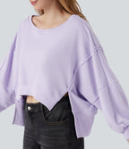 Boat Neck Long Sleeve High Low Casual Sweatshirt — Soft Lavender — view 4