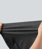 High Waisted Wide Leg Herringbone Work Trousers with Pockets — Charcoal Herringbone — view 7