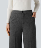 High Waisted Wide Leg Herringbone Work Trousers with Pockets — Charcoal Herringbone — view 4