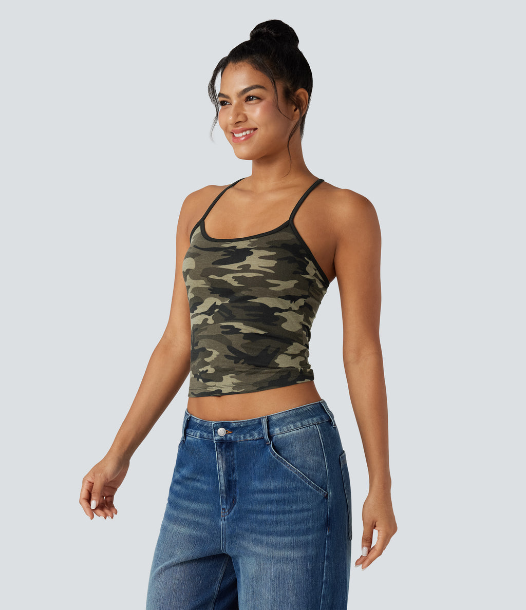 Racerback Camo Casual Tank Top — Born to be Wild - Green Camo — view 3