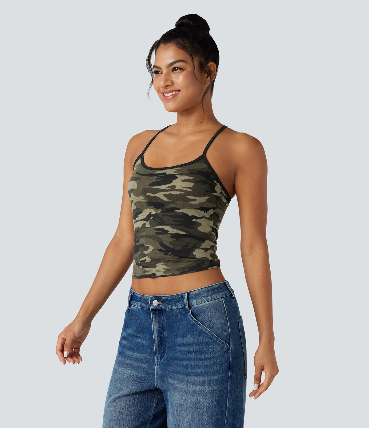 Racerback Camo Casual Tank Top — Born to be Wild - Green Camo — view 3