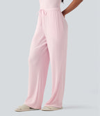 Ribbed Knit Mid Rise Drawstring Lounge Trousers with Pockets — Carinaria — view 3