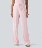 Ribbed Knit Mid Rise Drawstring Lounge Trousers with Pockets — Carinaria — view 1