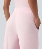 Ribbed Knit Mid Rise Drawstring Lounge Trousers with Pockets — Carinaria — view 5