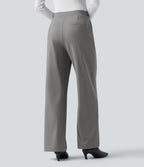 High Waisted Tummy Control Straight Leg Work Trousers with Pockets — Silent Storm — view 2