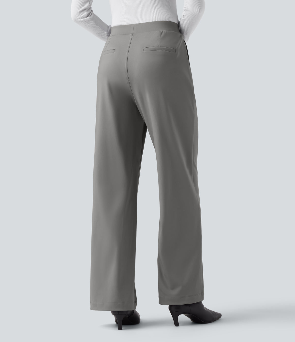High Waisted Tummy Control Straight Leg Work Trousers with Pockets — Silent Storm — view 2