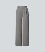 High Waisted Tummy Control Straight Leg Work Trousers with Pockets — Silent Storm — view 7