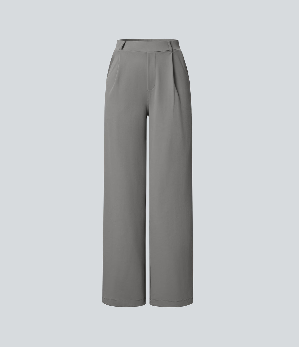 High Waisted Tummy Control Straight Leg Work Trousers with Pockets — Silent Storm — view 7