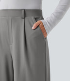 High Waisted Tummy Control Straight Leg Work Trousers with Pockets — Silent Storm — view 5
