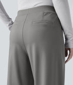 High Waisted Tummy Control Straight Leg Work Trousers with Pockets — Silent Storm — view 4