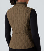 PuffFlex Packable High Neck Zipper Running Quilted Vest with Pockets — Chestnut Brown — view 5