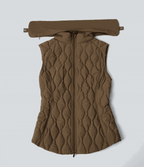 PuffFlex Packable High Neck Zipper Running Quilted Vest with Pockets — Chestnut Brown — view 2