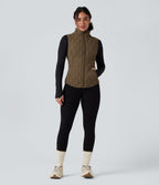 PuffFlex Packable High Neck Zipper Running Quilted Vest with Pockets — Chestnut Brown — view 7