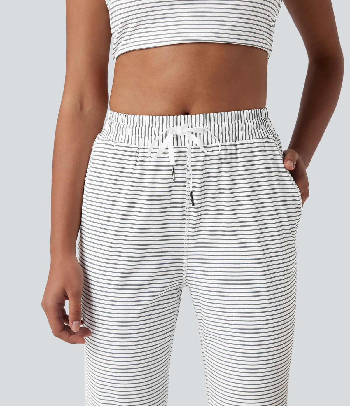 Mid Rise Drawstring Stripes Yoga Joggers with Pockets — Zebra Ripple — view 4
