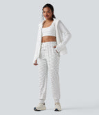 Mid Rise Drawstring Stripes Yoga Joggers with Pockets — Zebra Ripple — view 6
