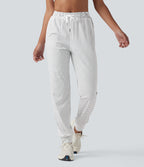 Mid Rise Drawstring Stripes Yoga Joggers with Pockets — Zebra Ripple — view 1