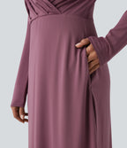 V-neck Long Sleeve Midi Work Dress with Pockets — Tulipwood — view 6