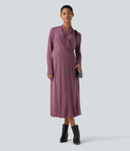 V-neck Long Sleeve Midi Work Dress with Pockets — Tulipwood — view 8