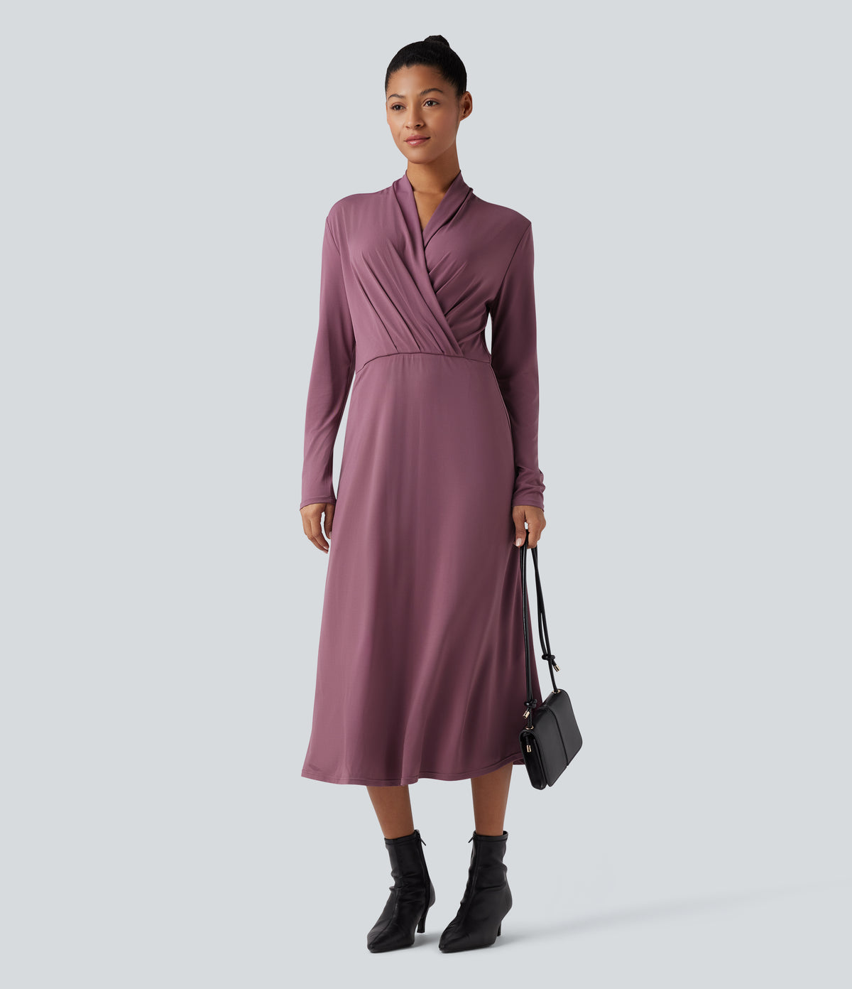 V-neck Long Sleeve Midi Work Dress with Pockets — Tulipwood — view 7
