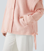 High-neck Knot 2-in-1 Casual Sherpa Jacket with Pockets — Mangano Calcite — view 5