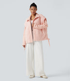 High-neck Knot 2-in-1 Casual Sherpa Jacket with Pockets — Mangano Calcite — view 8