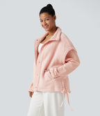 High-neck Knot 2-in-1 Casual Sherpa Jacket with Pockets — Mangano Calcite — view 3