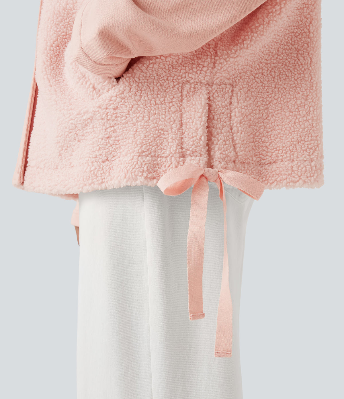 High-neck Knot 2-in-1 Casual Sherpa Jacket with Pockets — Mangano Calcite — view 6