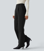 Plush Thermal High Waisted Work Flared Trousers with Pockets — Black — view 3