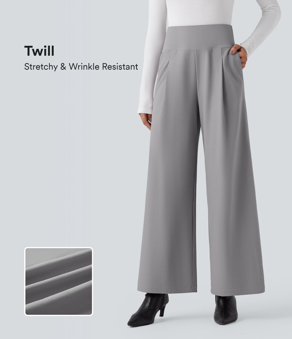 High Waisted Twill Work Baggy Trousers with Pockets — Elephant Skin — view 1