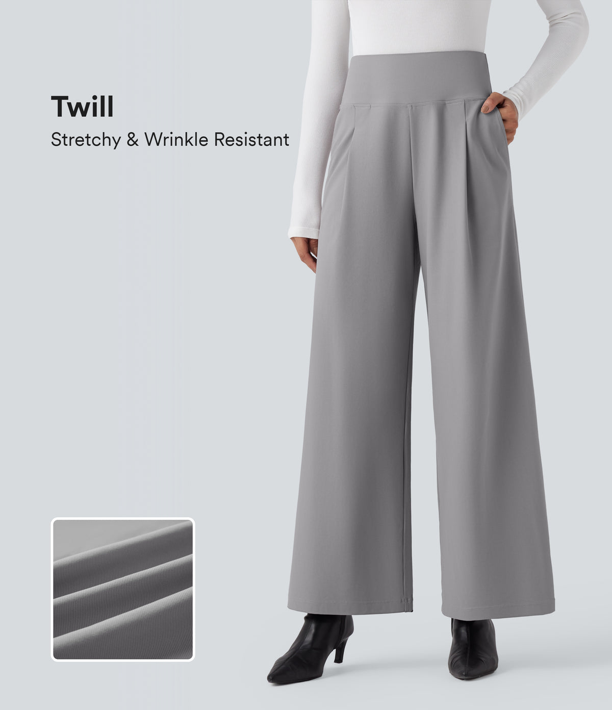 High Waisted Twill Work Baggy Trousers with Pockets — Elephant Skin — view 1