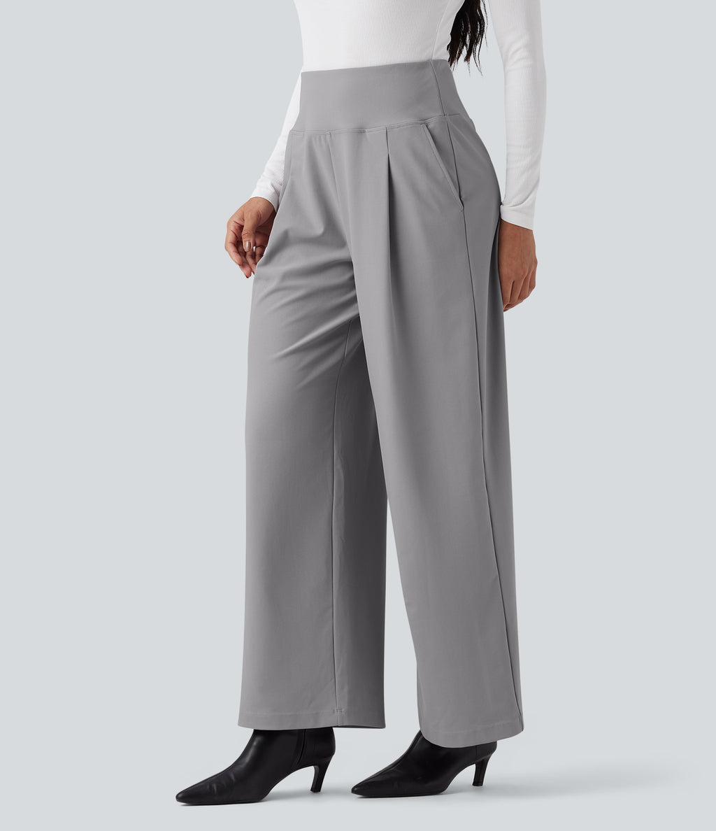 High Waisted Twill Work Baggy Trousers with Pockets — Elephant Skin — view 3