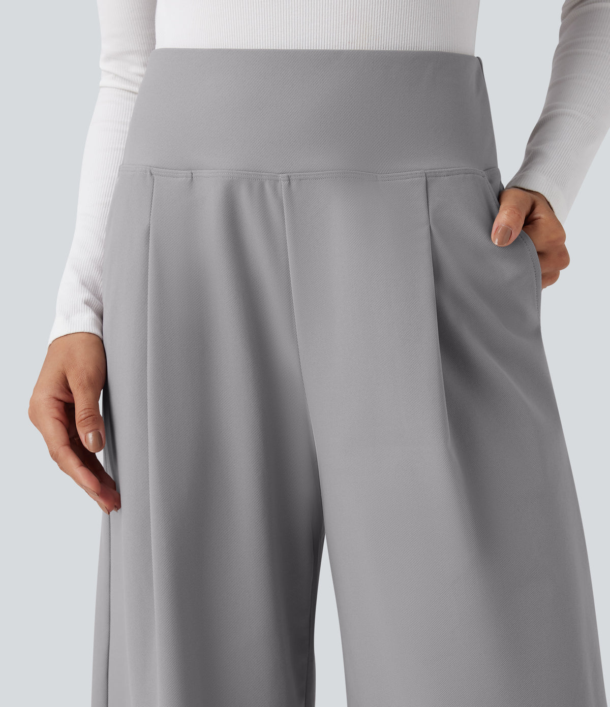 High Waisted Twill Work Baggy Trousers with Pockets — Elephant Skin — view 4