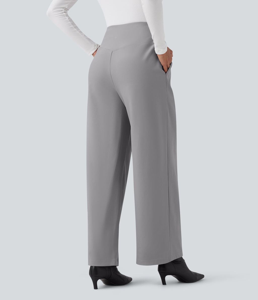 High Waisted Twill Work Baggy Trousers with Pockets — Elephant Skin — view 2