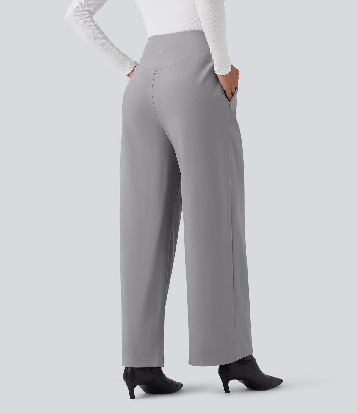 High Waisted Twill Work Baggy Trousers with Pockets — Elephant Skin — view 2
