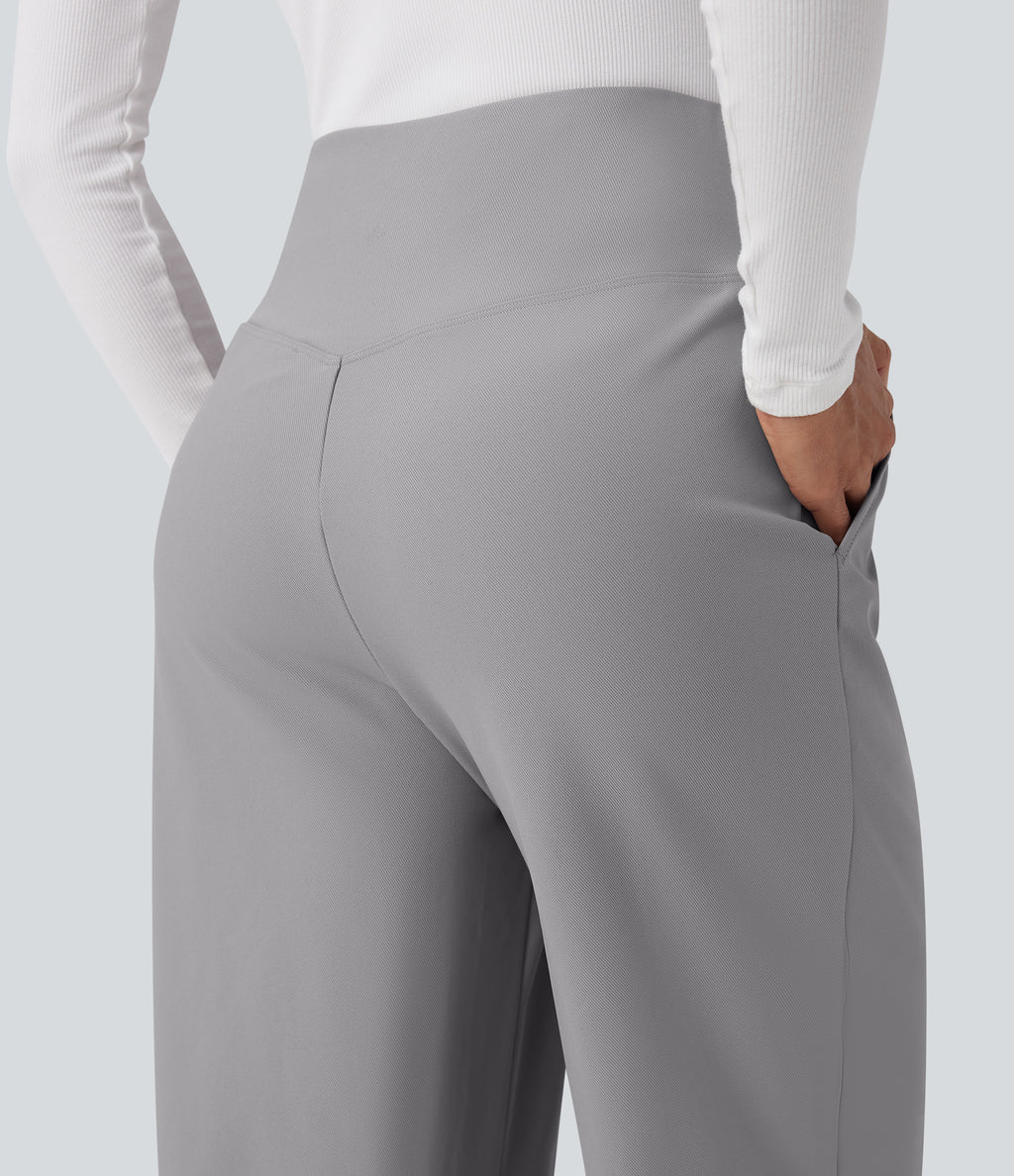High Waisted Twill Work Baggy Trousers with Pockets — Elephant Skin — view 5