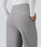 High Waisted Twill Work Baggy Trousers with Pockets — Elephant Skin — view 5