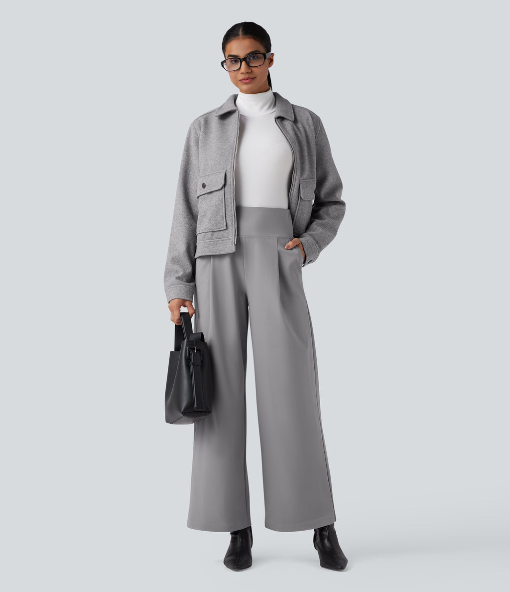 High Waisted Twill Work Baggy Trousers with Pockets — Elephant Skin — view 7