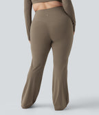 High Waisted Tummy Control Shaping Yoga Flare Plus Size Leggings — Dawn Brown — view 2