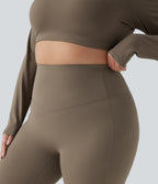 High Waisted Tummy Control Shaping Yoga Flare Plus Size Leggings — Dawn Brown — view 4