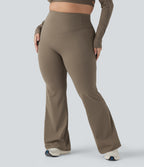 High Waisted Tummy Control Shaping Yoga Flare Plus Size Leggings — Dawn Brown — view 3