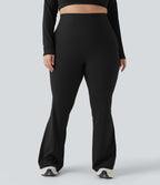 High Waisted Tummy Control Shaping Yoga Flare Plus Size Leggings — Black — view 7