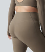 High Waisted Tummy Control Shaping Yoga Flare Plus Size Leggings — Dawn Brown — view 5