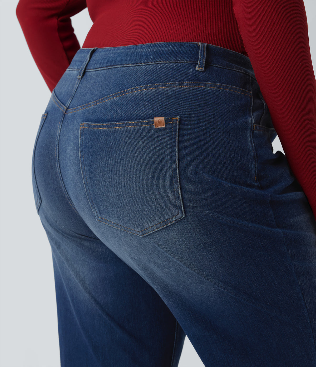 Low Rise Flared Washed Casual Plus Size Jeans with Pockets — Estate Blue Denim — view 5