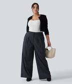High Waisted Wide Leg Striped Work Plus Size Trousers with Pockets — After Midnight — view 6