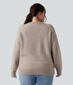 Round Neck Dropped Shoulder Long Sleeve Casual Plus Size Jumper — Doeskin — view 2