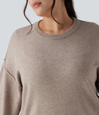 Round Neck Dropped Shoulder Long Sleeve Casual Plus Size Jumper — Doeskin — view 4